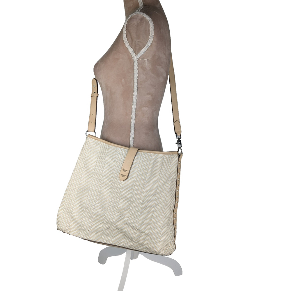Stella & Dot Crosby Neutral Woven Chevron Hobo Bag Crossbody Beachy Vacation